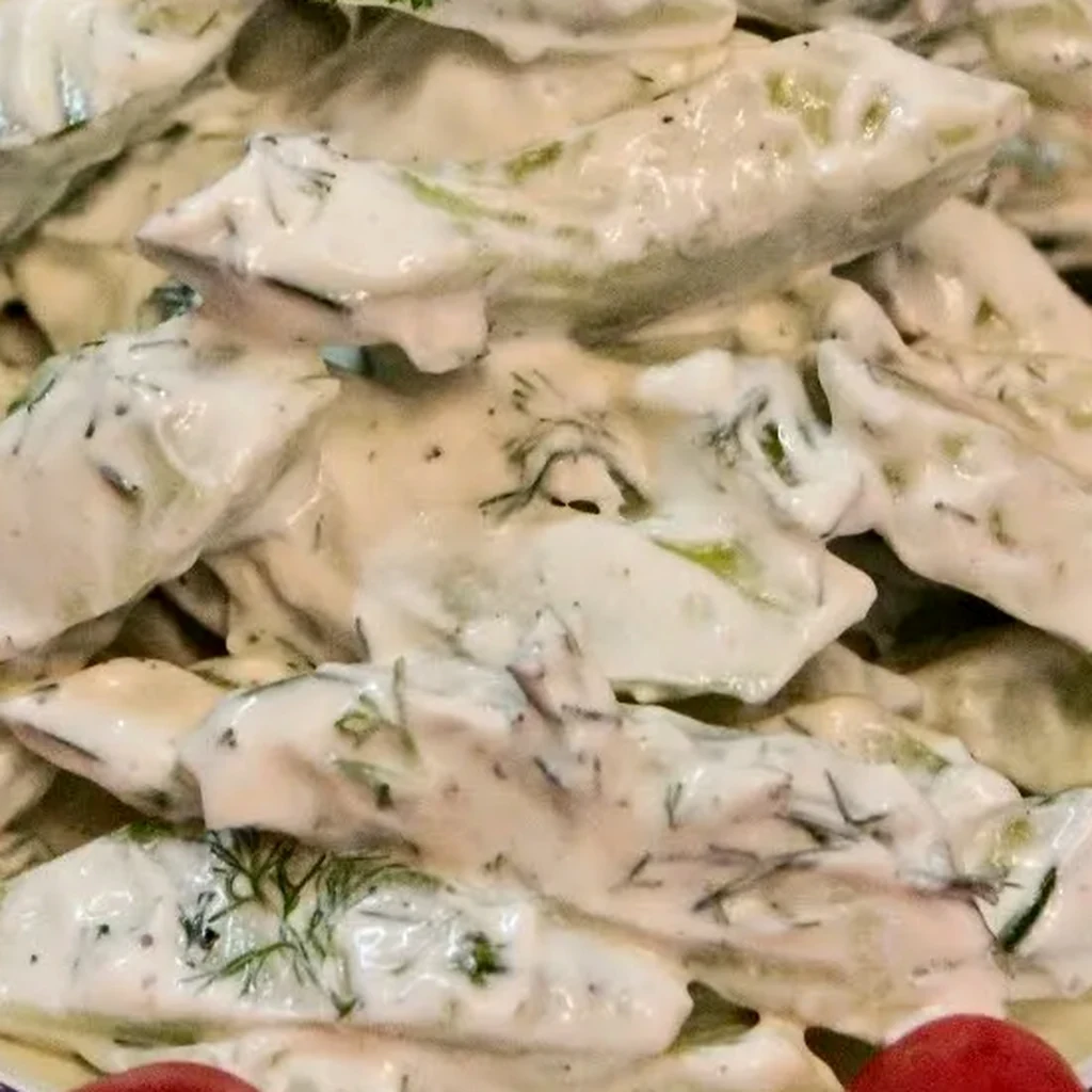 creamy cucumber salad dill sour cream, finished dish