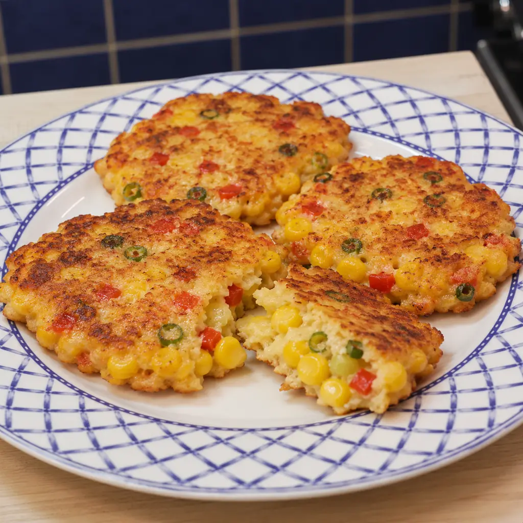 crispy corn fritters, finished dish