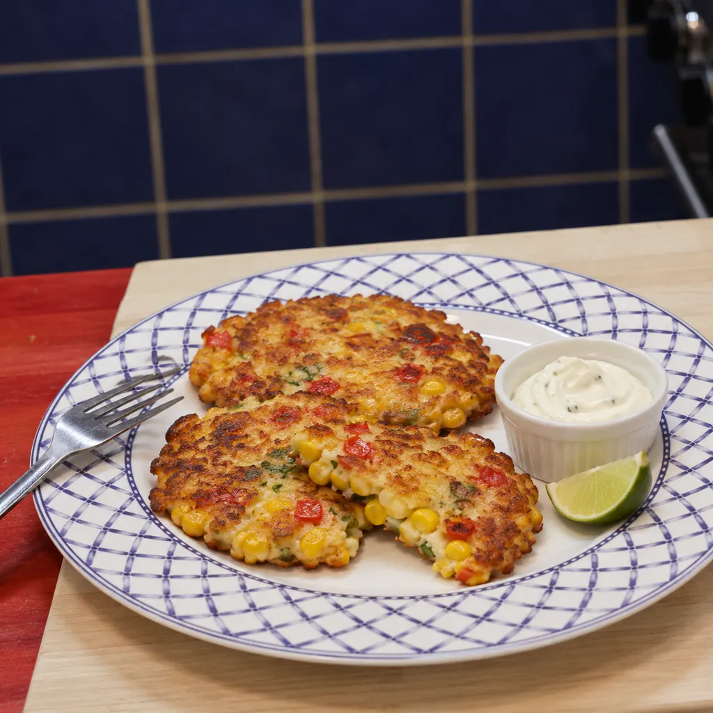 crispy corn fritters, finished dish