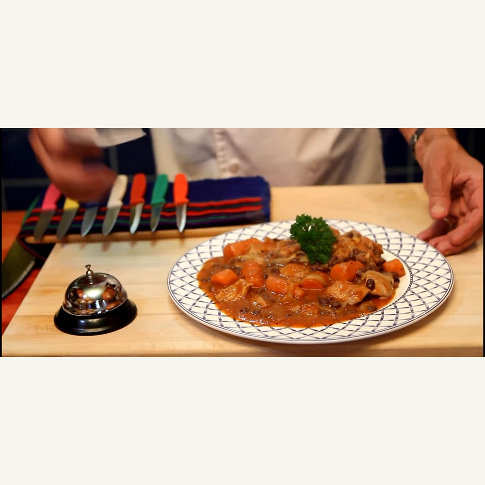 cuban style pork black bean stew, finished dish