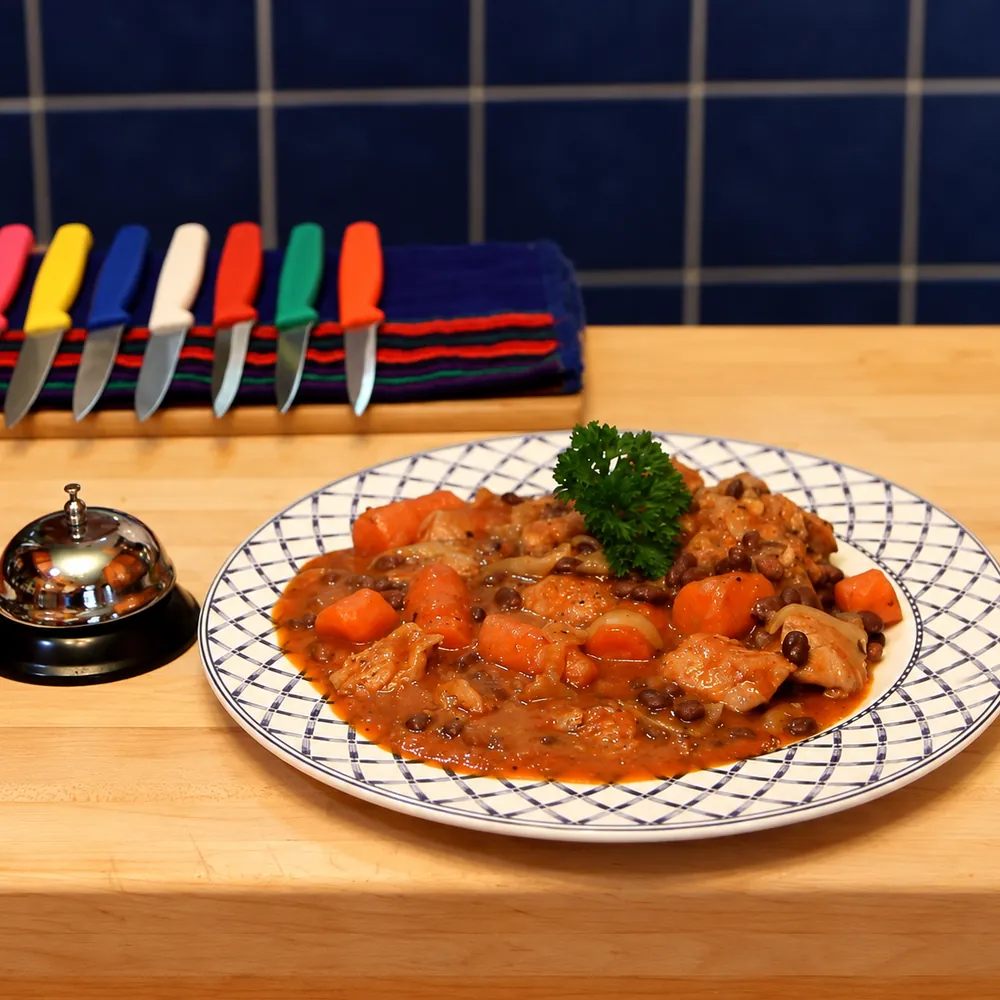 cuban style pork black bean stew, finished dish