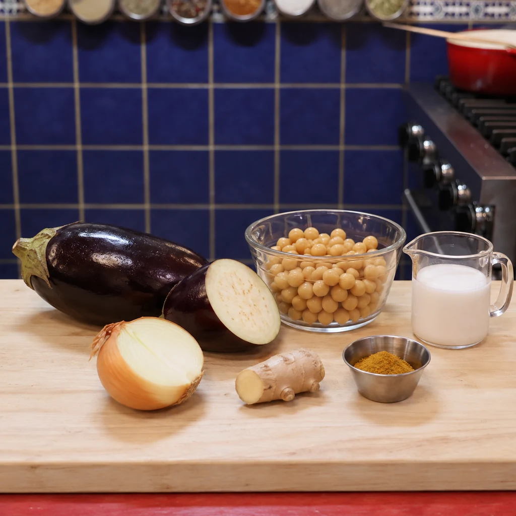curry aubergines roties pois chiches, ingredients