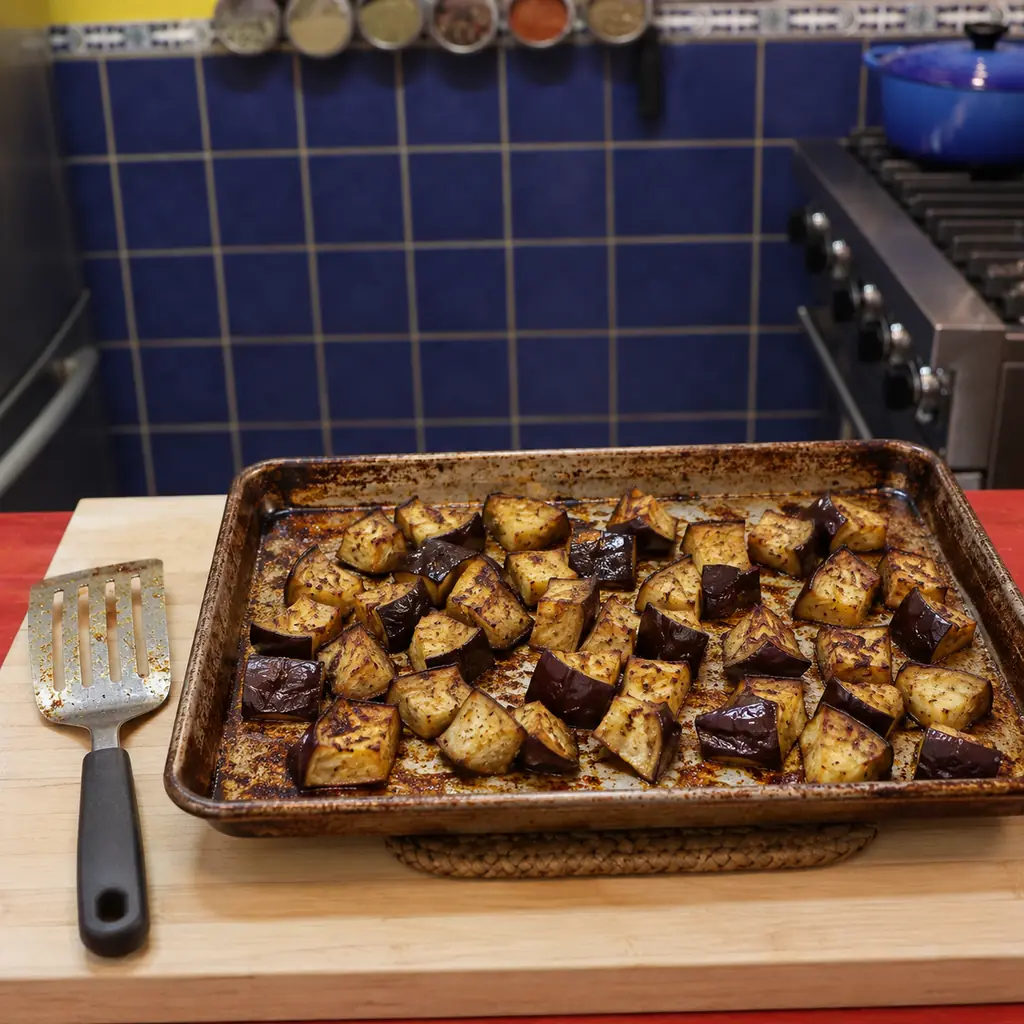curry aubergines roties pois chiches, étape 1