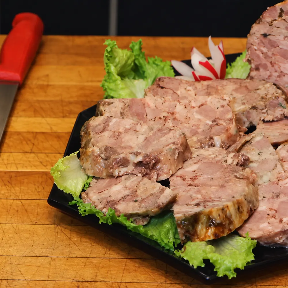 duck pate country terrine, finished dish