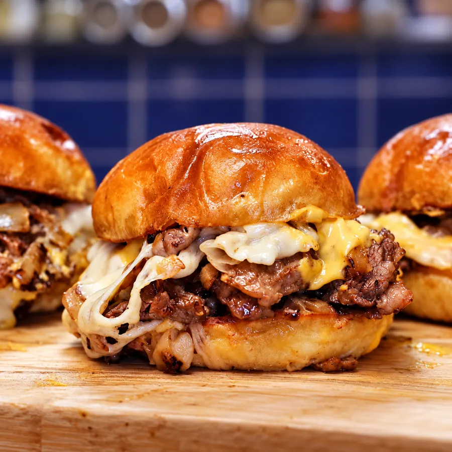 dumas cheese steak burger, finished dish