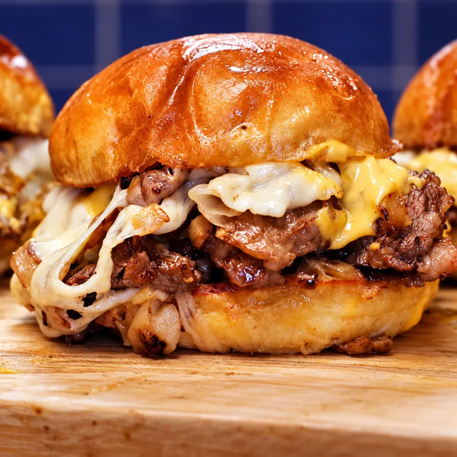 dumas cheese steak burger, finished dish