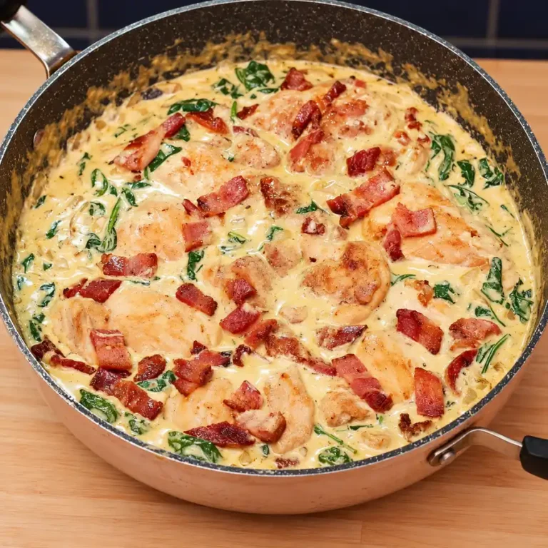 Easy Creamy Bacon Mustard Chicken with Spinach