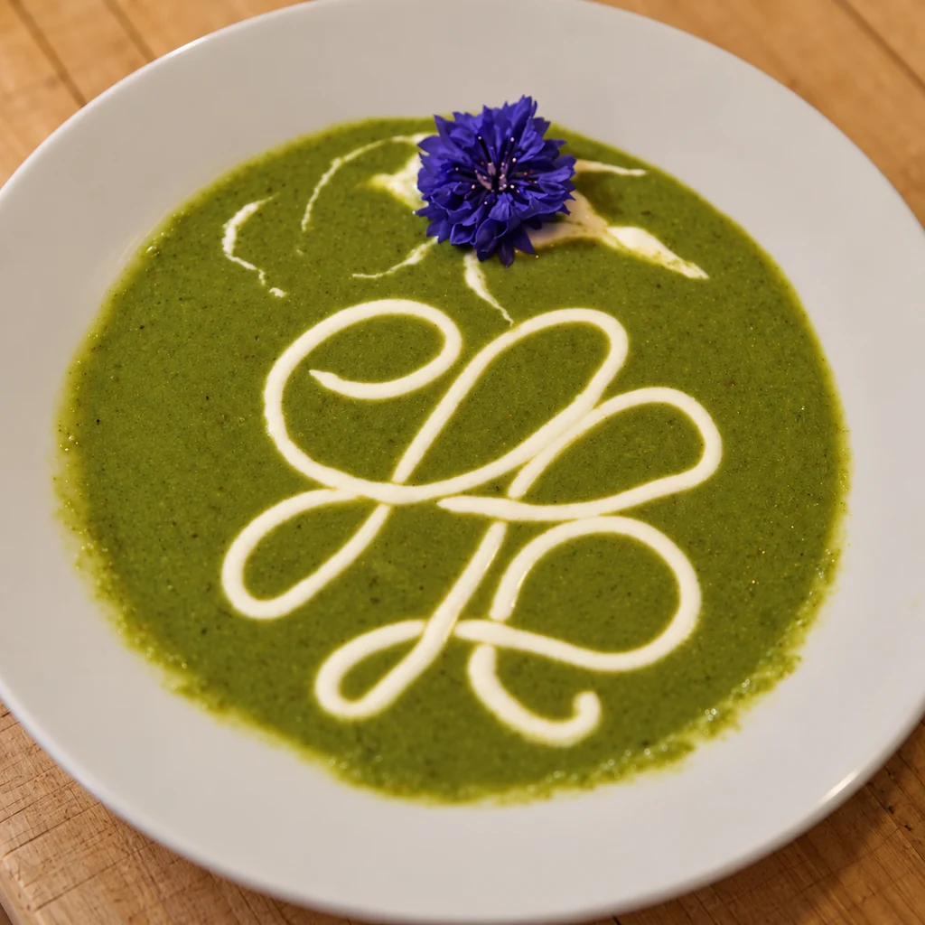 fiddlehead veloute soup, finished dish