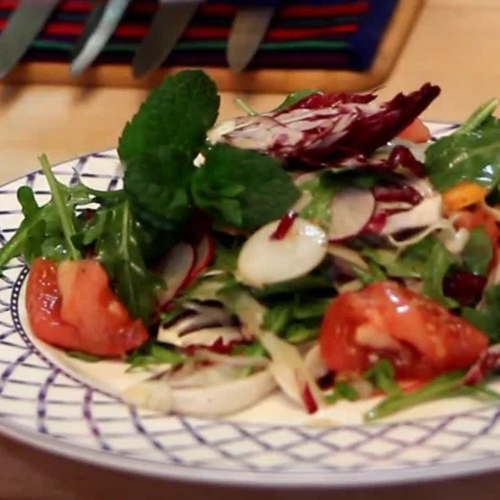 garden salad lemon basil dressing, finished dish