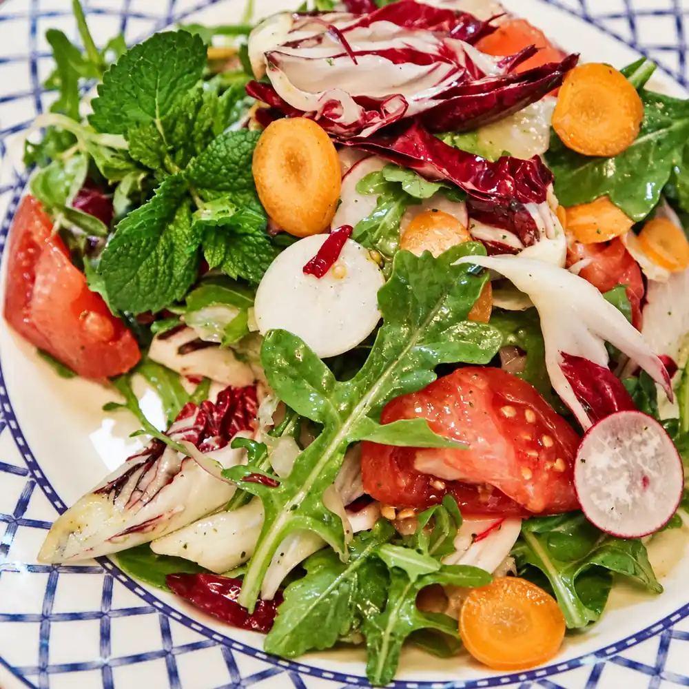 garden salad lemon basil dressing, finished dish