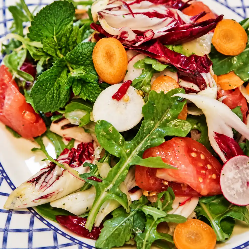 garden salad lemon basil dressing, finished dish