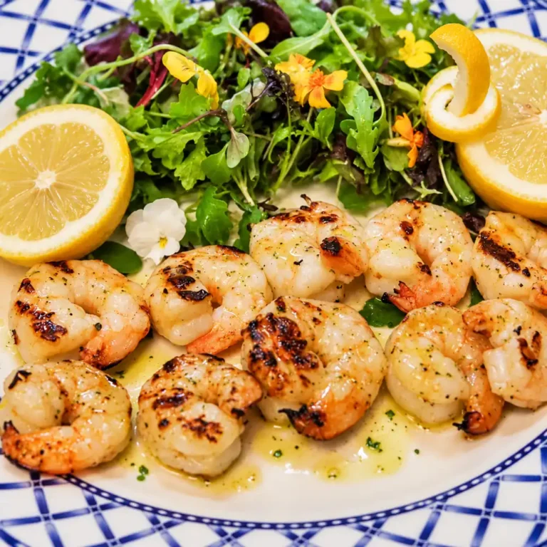 Greek Shrimp Skewers with Lemon Oregano Dressing