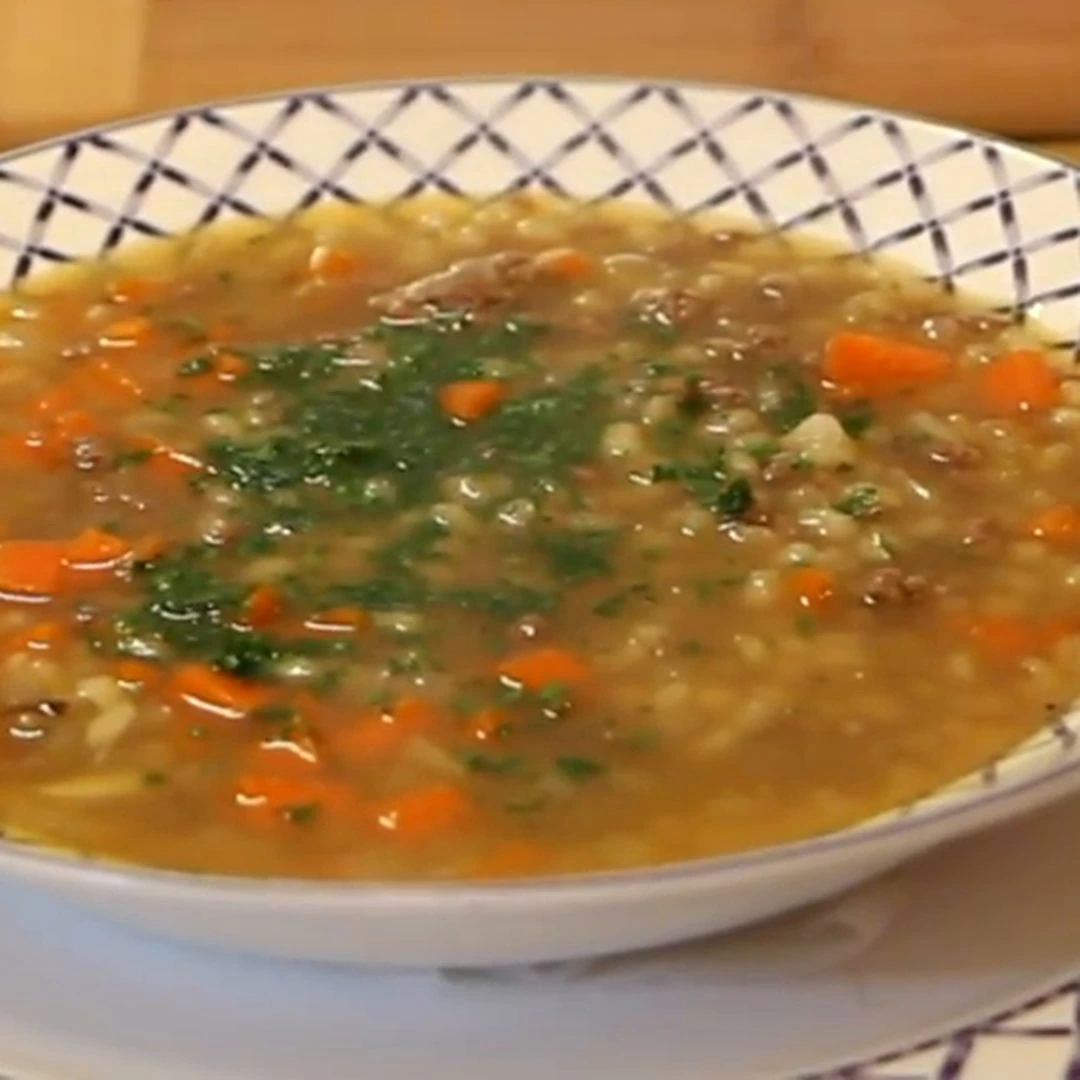 ground beef barley fennel soup, finished dish