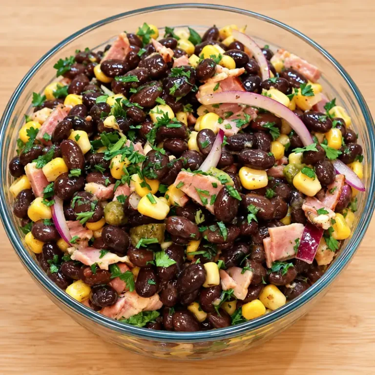 Ham Black Bean and Corn Salad with Mustard Pickle Dressing