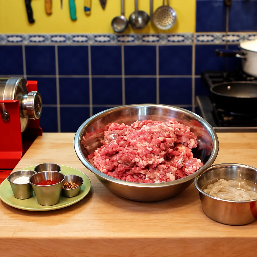 homemade fresh chorizo sausages, ingredients