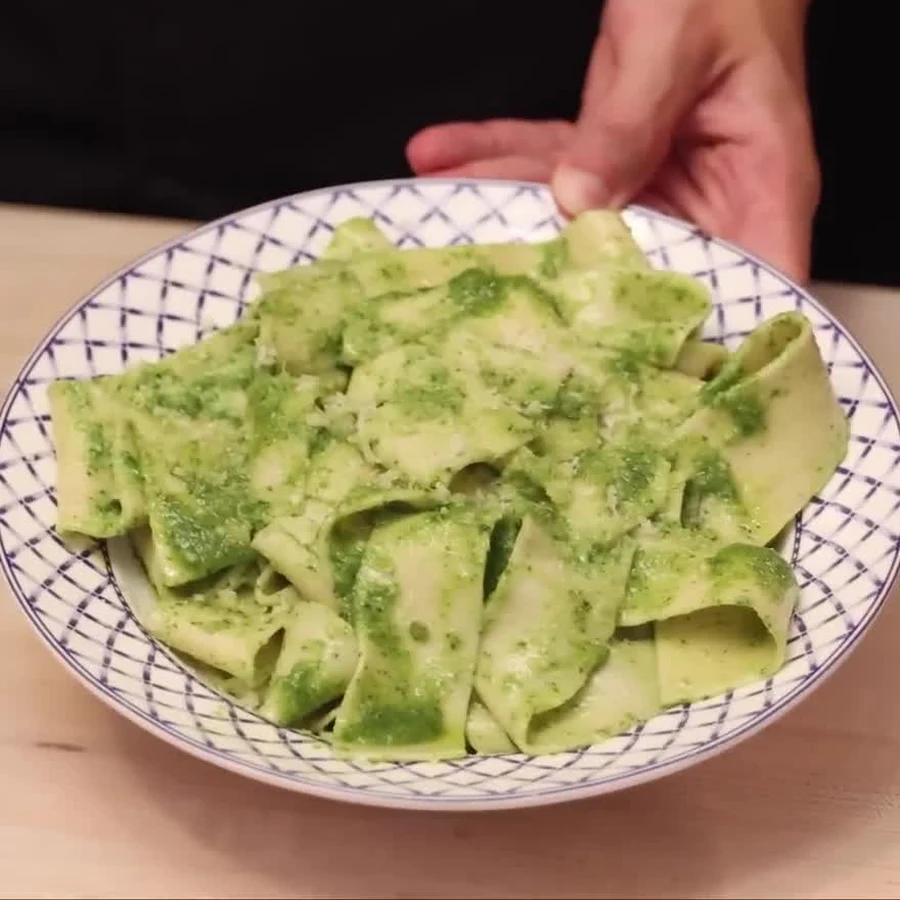 homemade pesto pasta easy recipe, finished dish