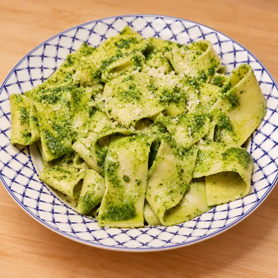 homemade pesto pasta easy recipe, finished dish