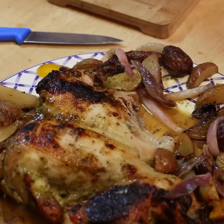 honey mustard herb butterfly chicken, finished dish
