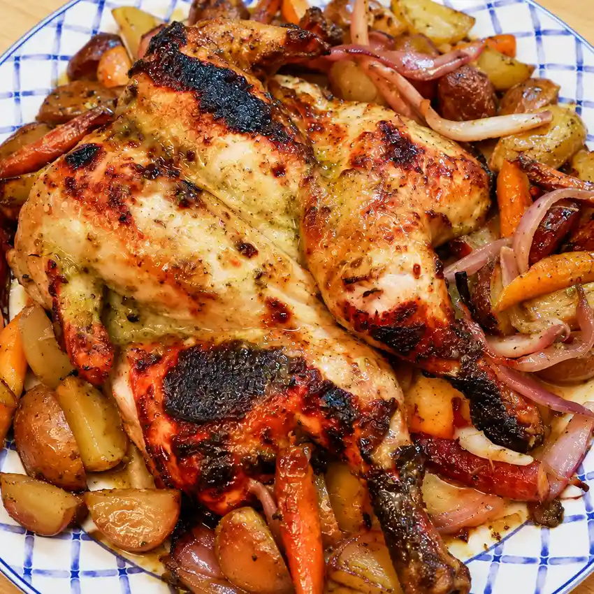 honey mustard herb butterfly chicken, finished dish