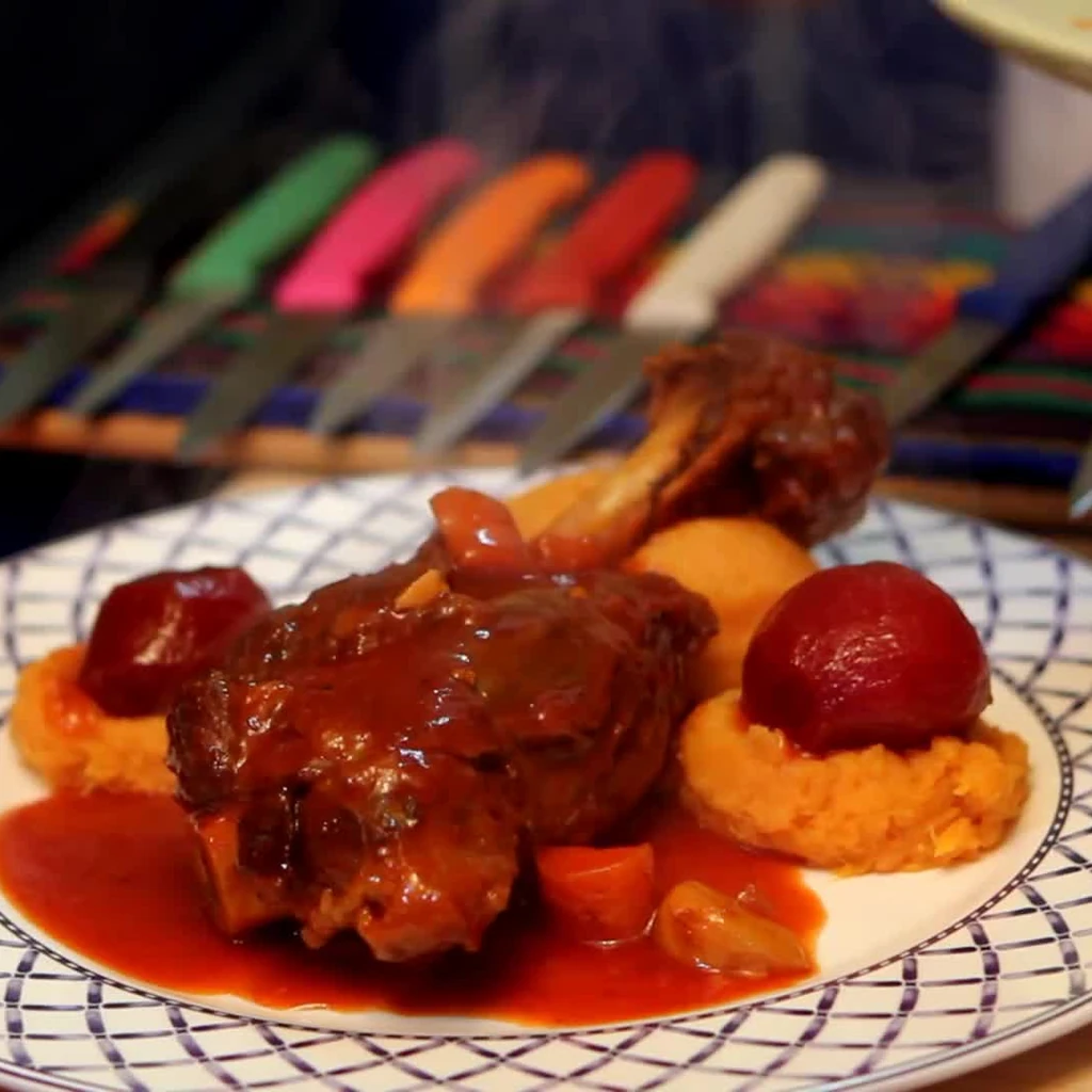 lamb shanks tomato beets, finished dish