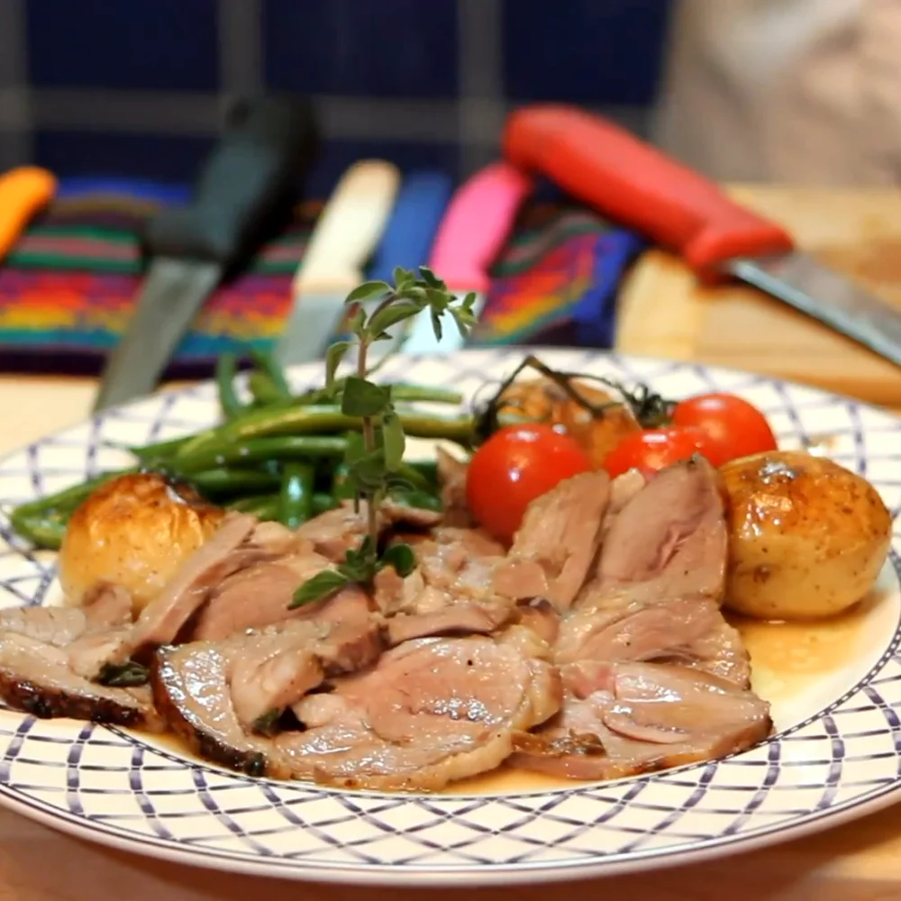 lemon herb roast lamb shoulder, finished dish