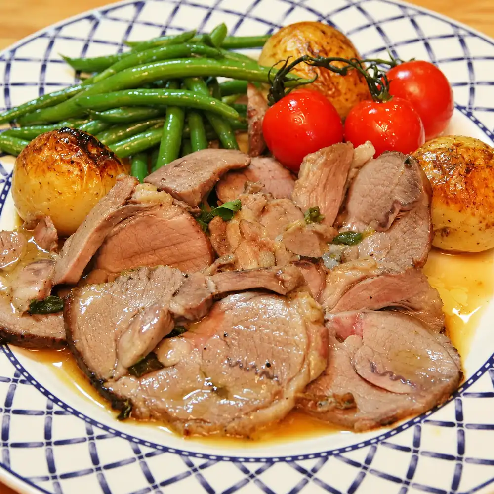 lemon herb roast lamb shoulder, finished dish