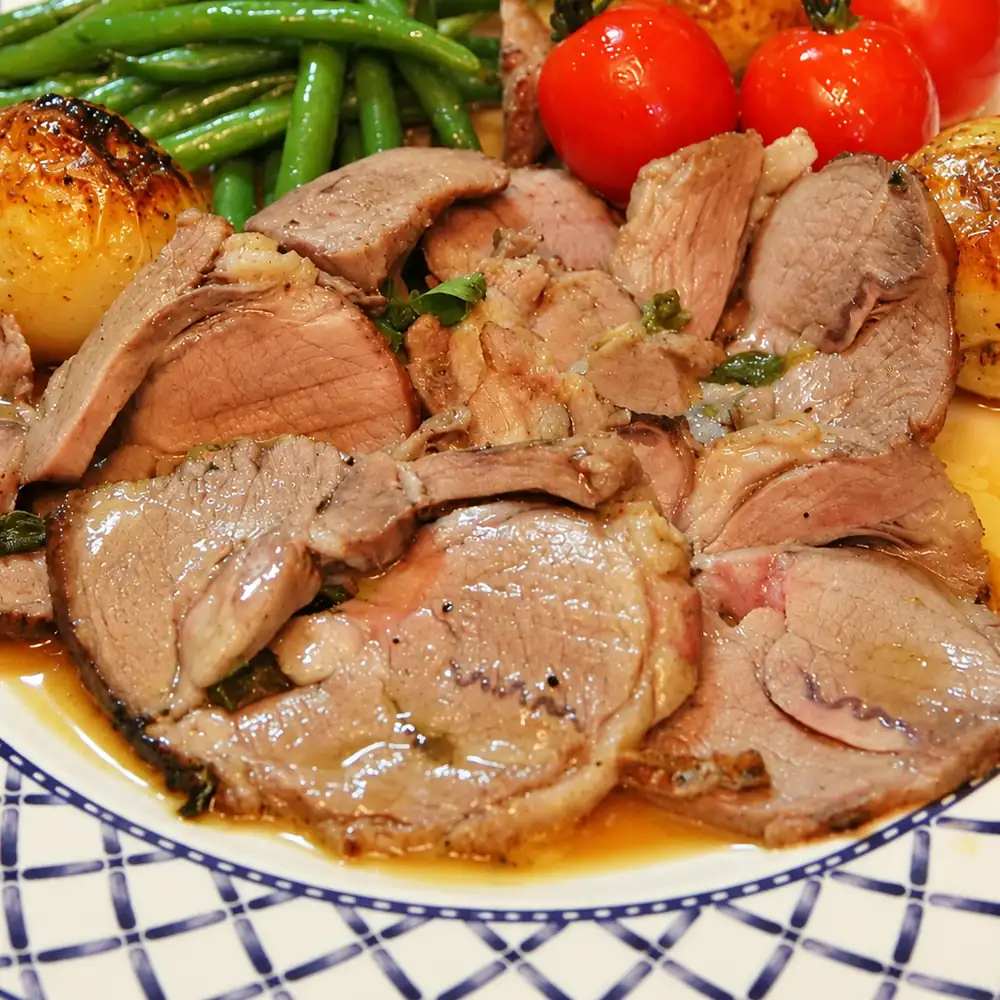 lemon herb roast lamb shoulder, finished dish