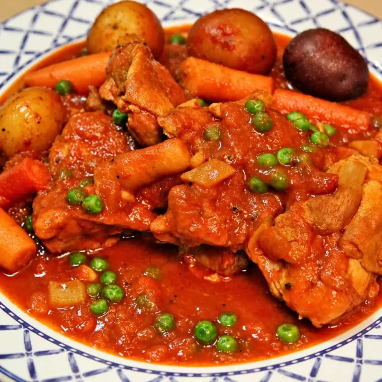 Mijoté de poulet aux pommes de terre carottes et petits pois