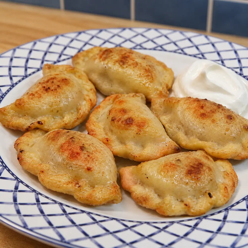 pierogis surgeles friteuse air, plat fini