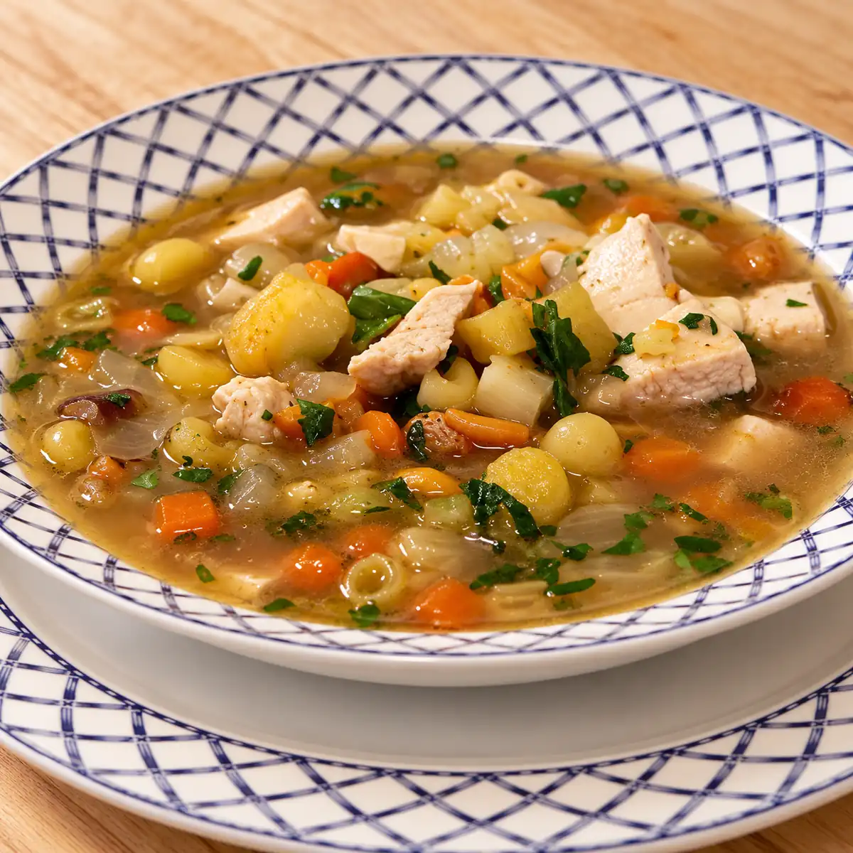 poached chicken noodle soup, finished dish