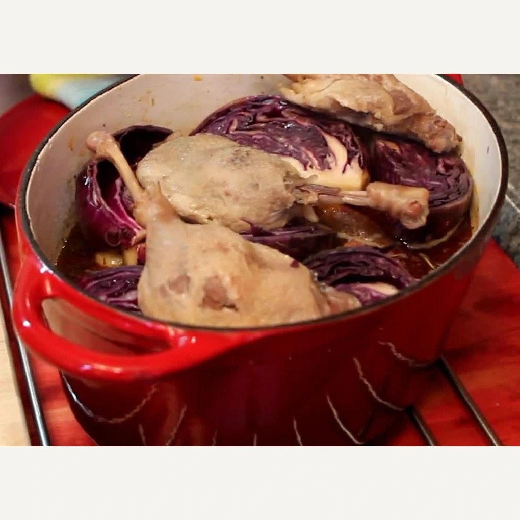 potee chou rouge confit canard saucisses, étape 4