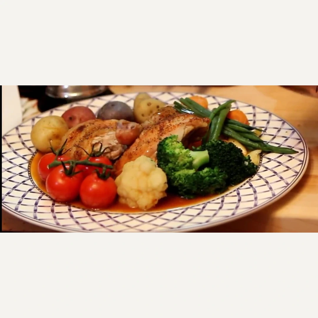poulet roti poele crapaudine cajun, plat fini