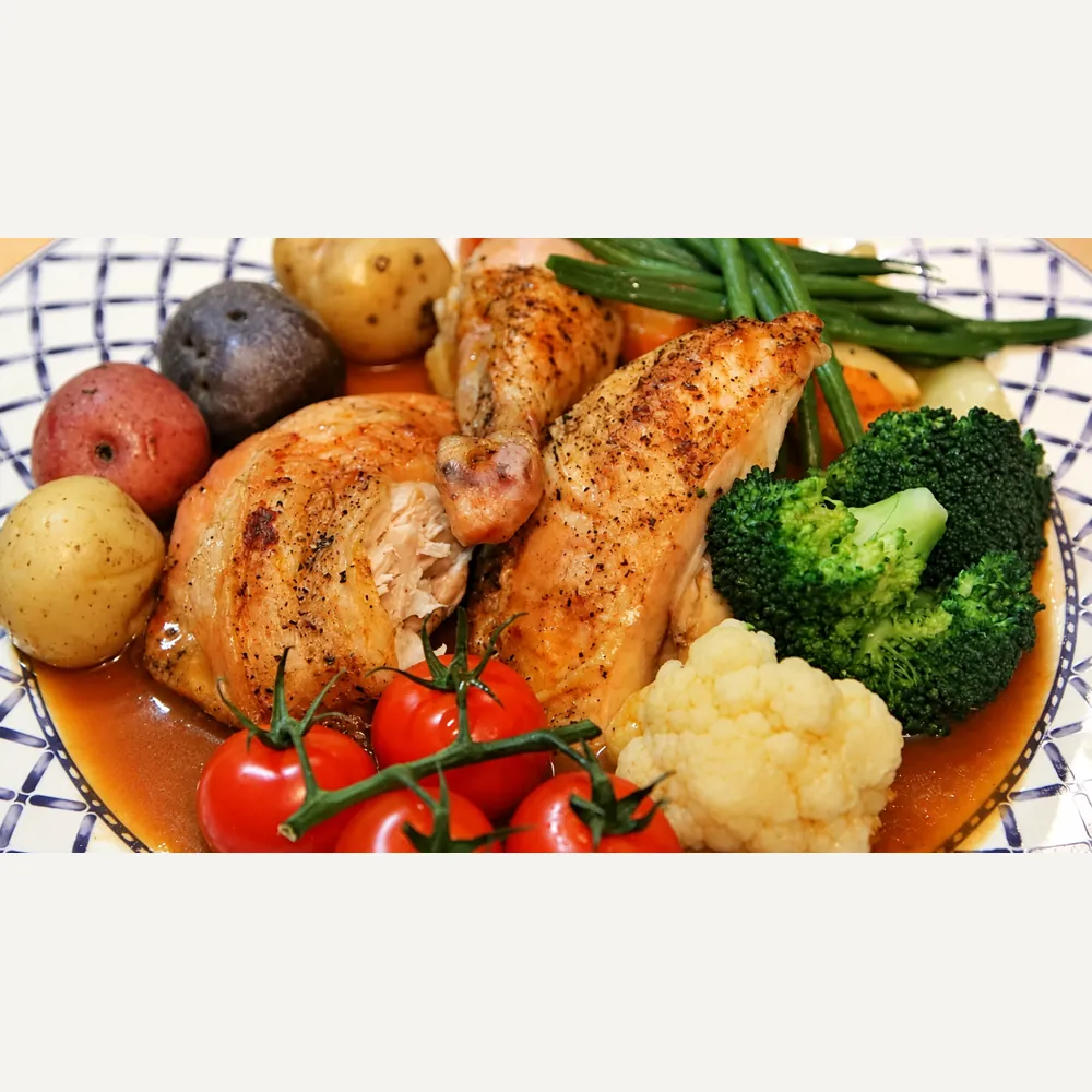 poulet roti poele crapaudine cajun, plat fini