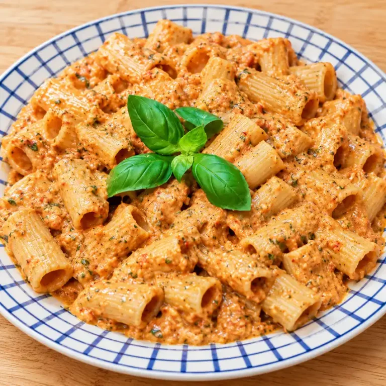 Creamy Rigatoni with Roasted Peppers Tomatoes and Ricotta