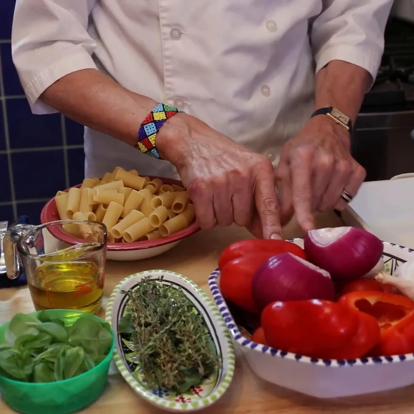 roasted pepper tomato ricotta rigatoni, ingredients