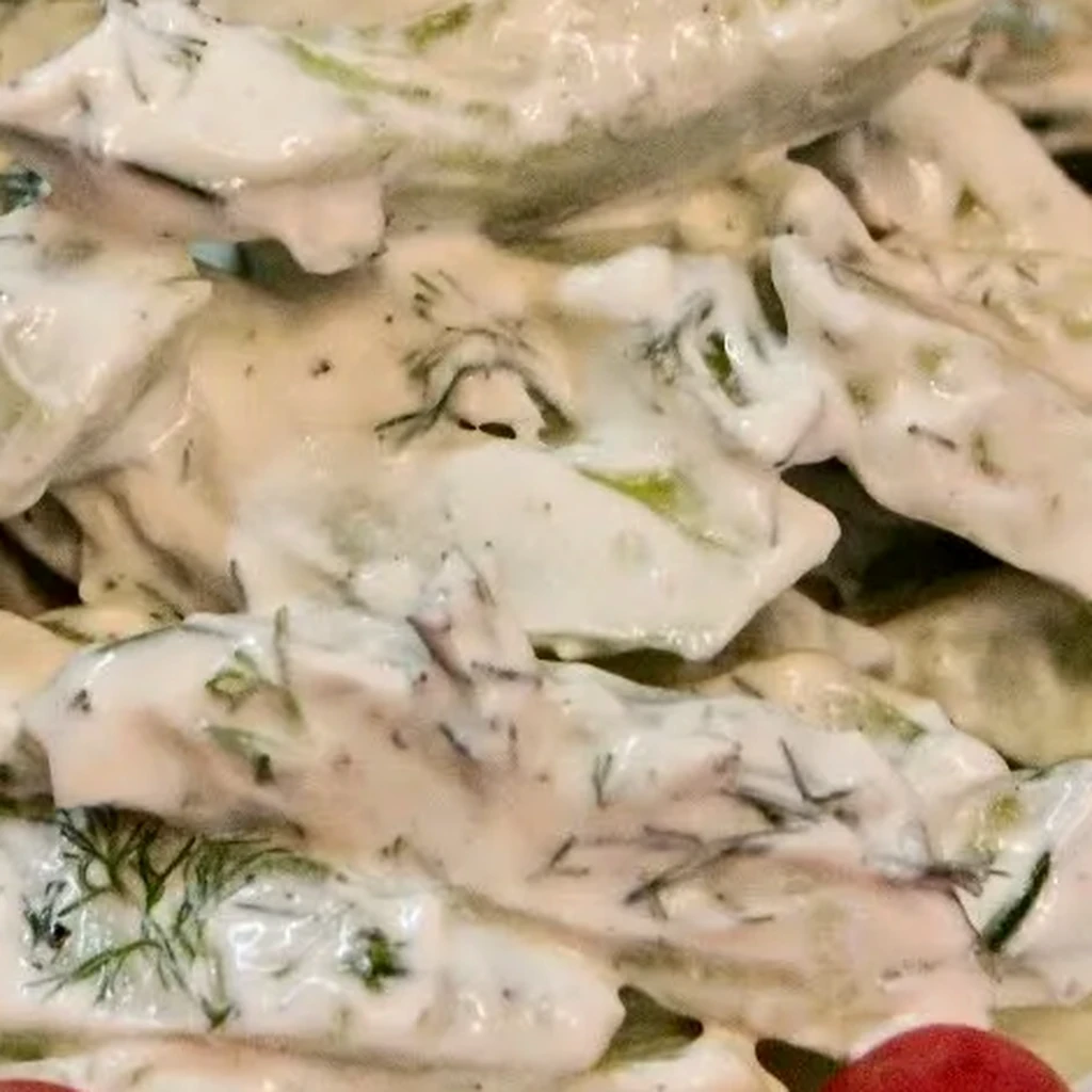 salade concombres aneth creme sure, plat fini