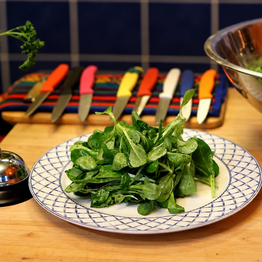 salade de mache sauce verte au citron et aux herbes, plat fini