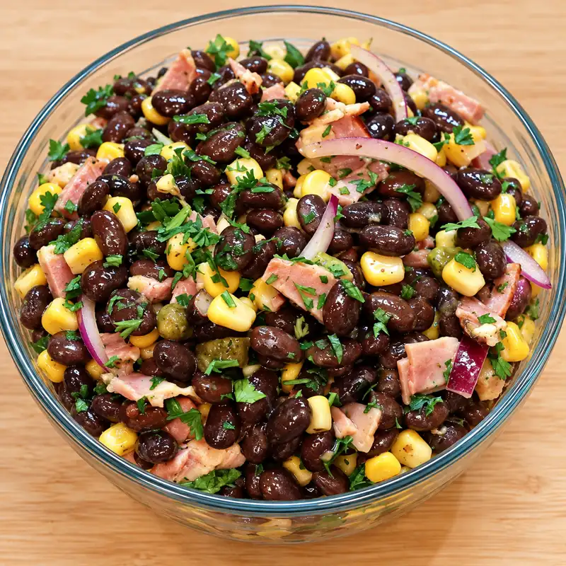 salade jambon haricots noirs mais, plat fini