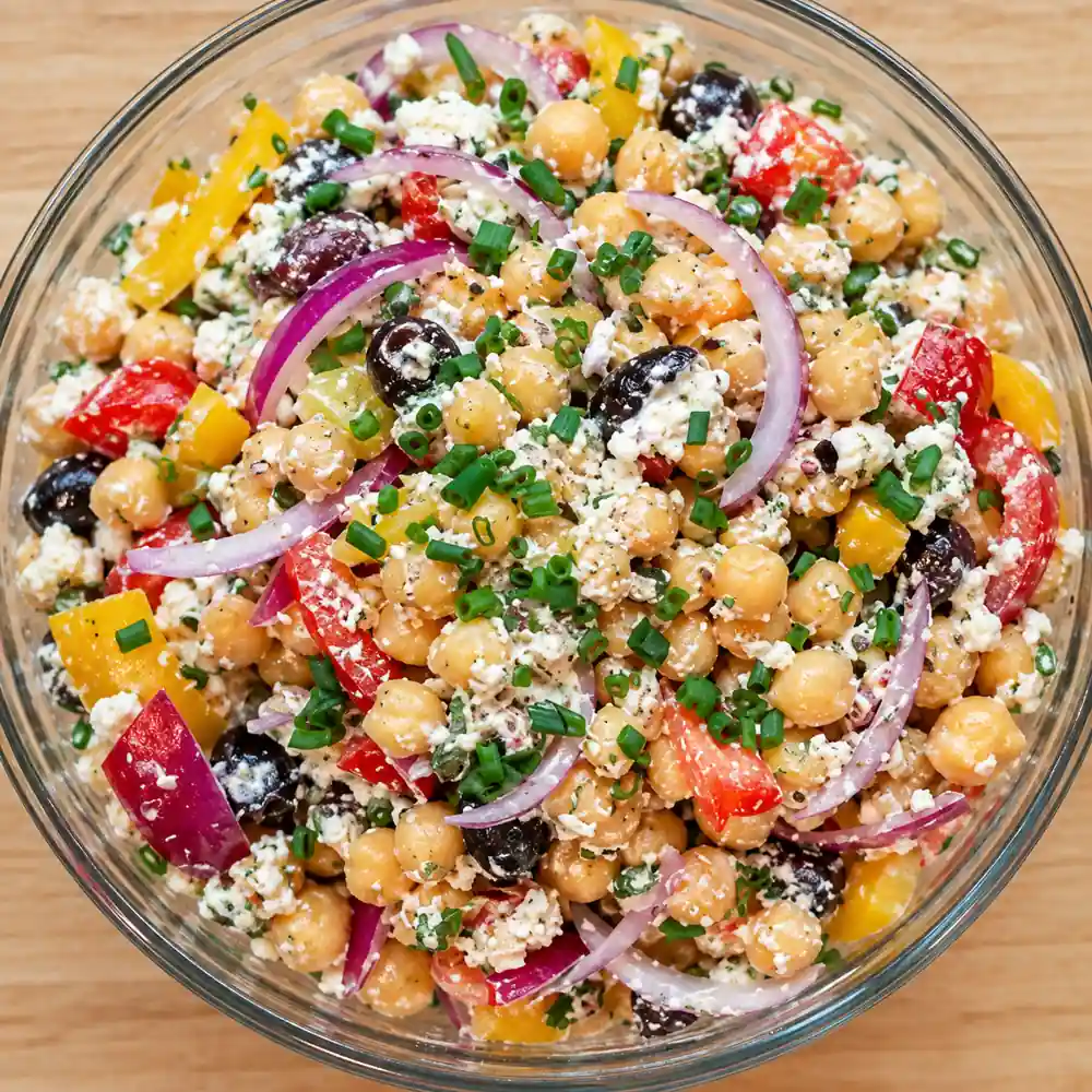 salade pois chiches oignon feta, plat fini