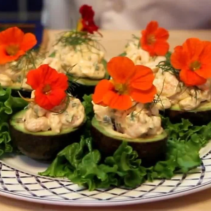 shrimp stuffed avocados spicy mayonnaise, finished dish