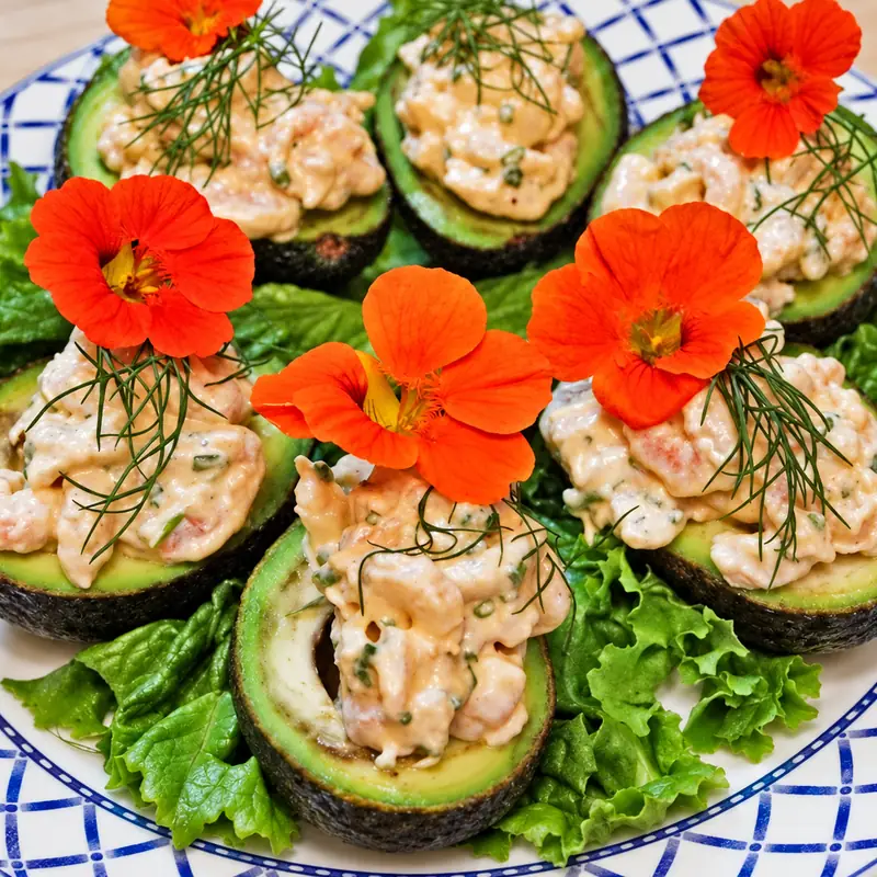 shrimp stuffed avocados spicy mayonnaise, finished dish
