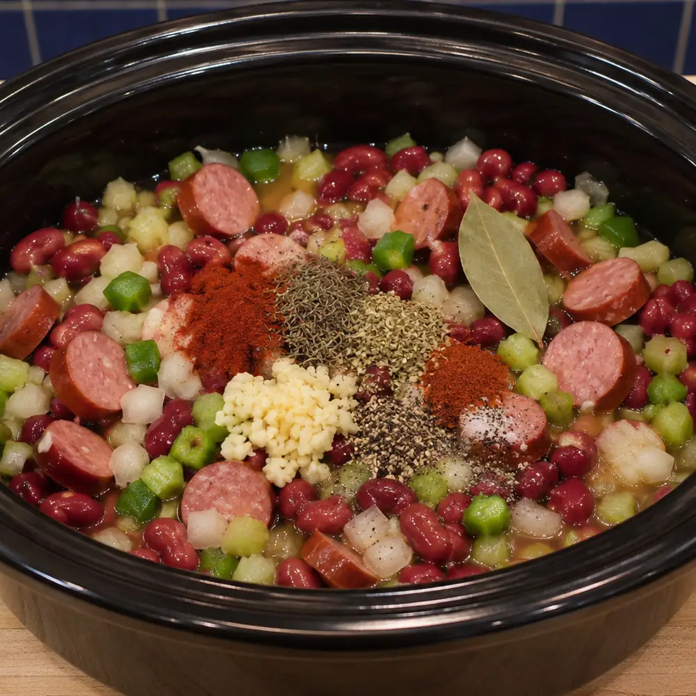slow cooker red beans and rice, step 1