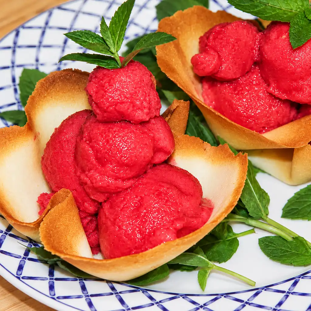 sorbet framboise maison sorbetiere, plat fini
