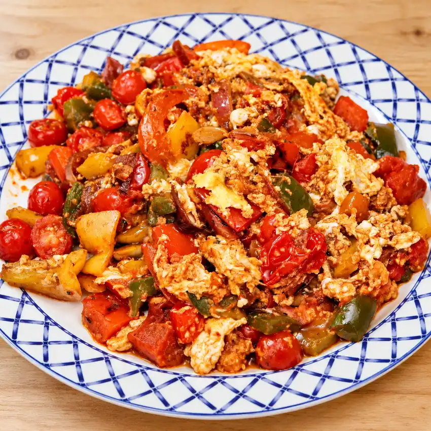 stirred egg shakshuka, finished dish