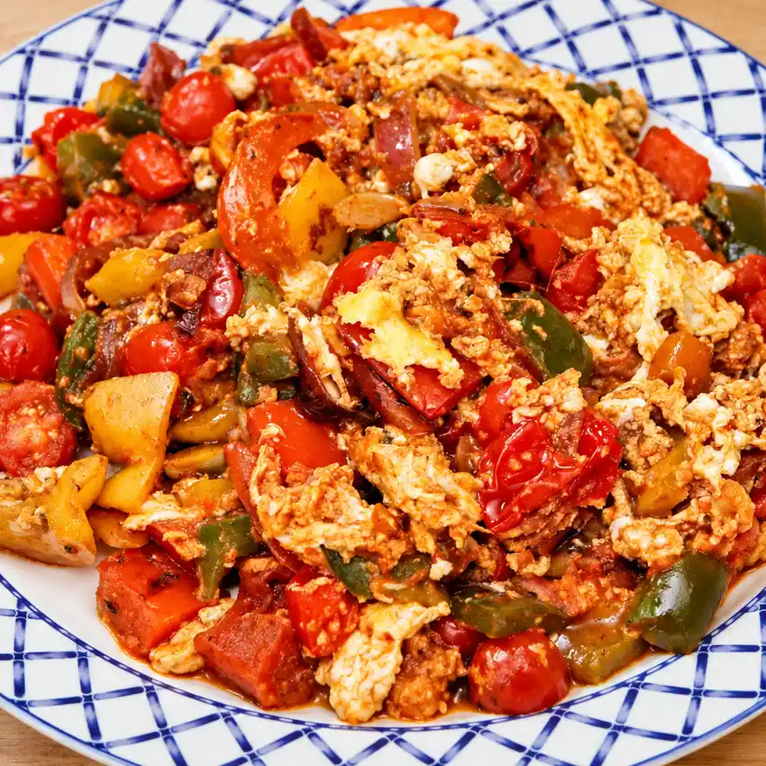 stirred egg shakshuka, finished dish