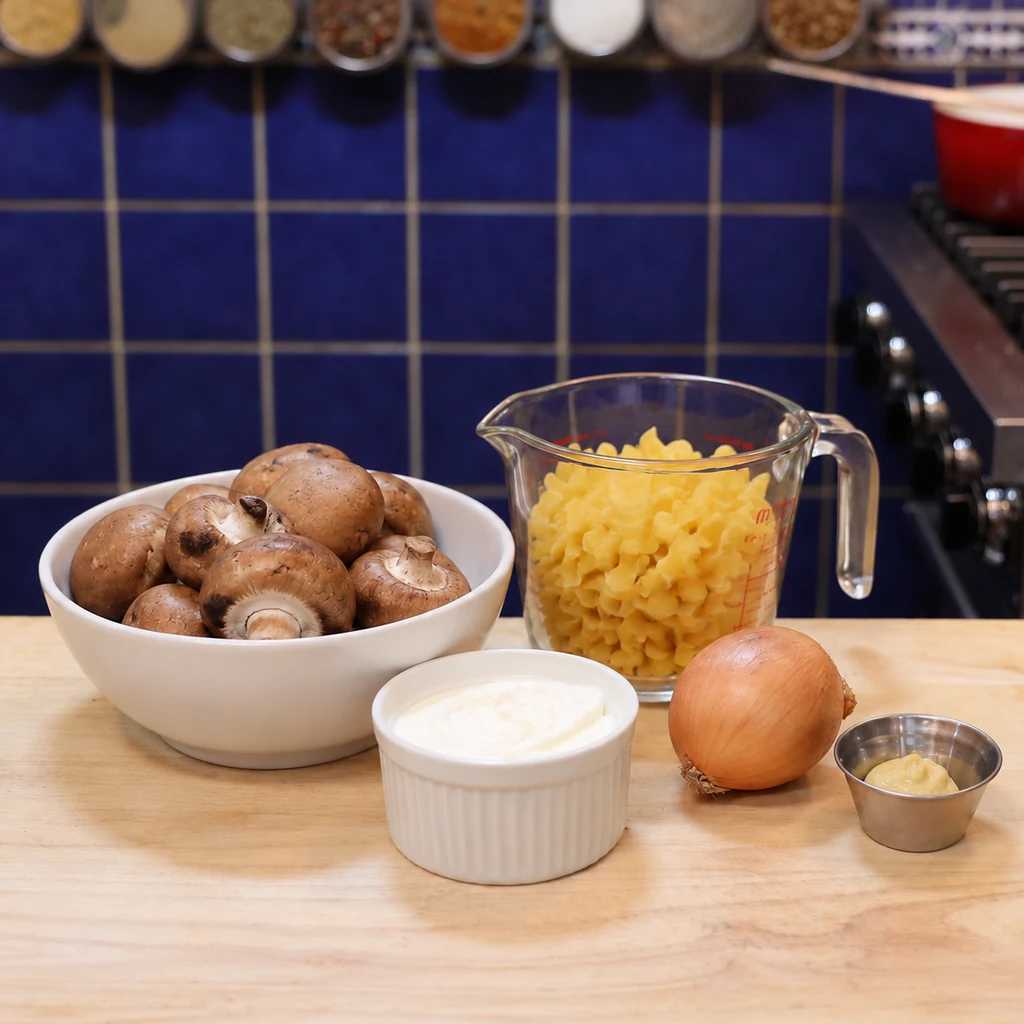 stroganoff cremeux aux champignons, ingredients
