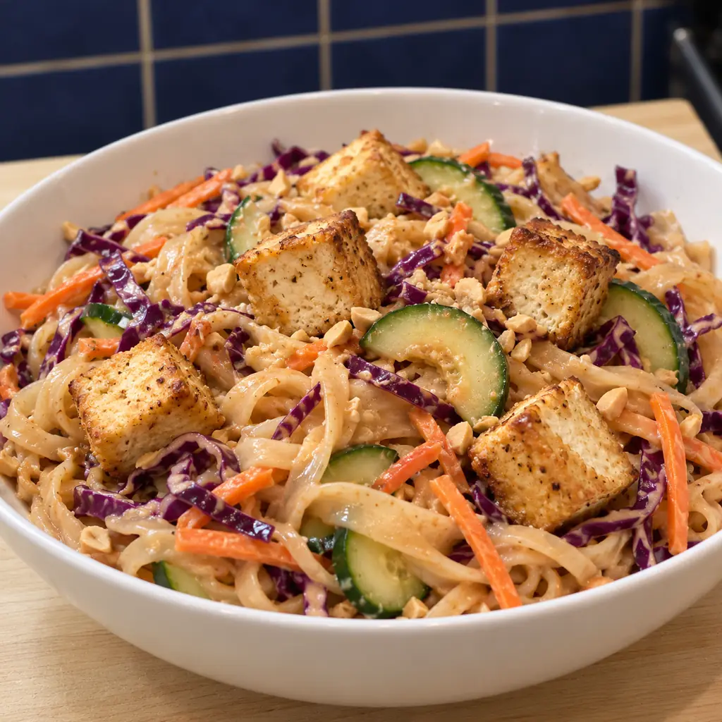 tofu peanut noodle bowls, finished dish