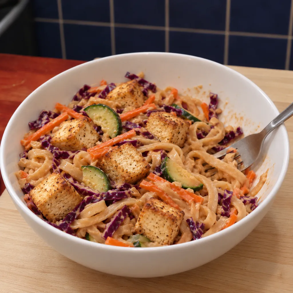 tofu peanut noodle bowls, finished dish