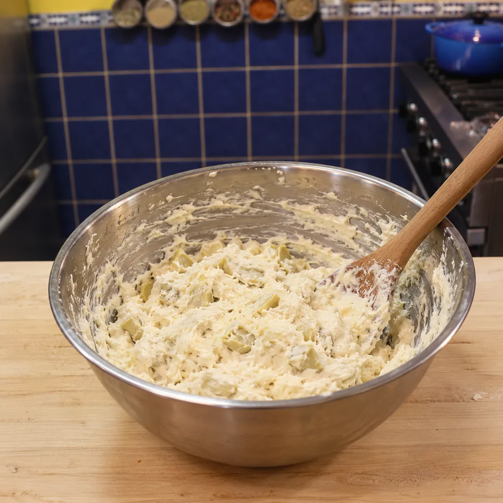 trempette chaude artichauts parmesan sans epinards, étape 1