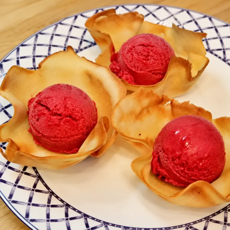 Tuile Cookie Cups with Raspberry Sorbet (Tulipes)